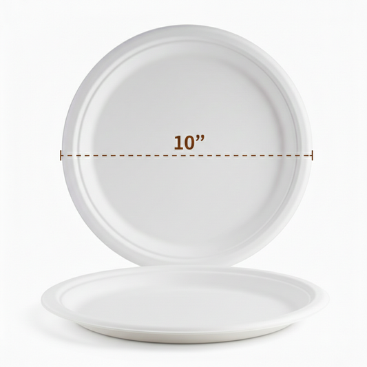 10" Round Sugarcane Bagasse Plates - Large(25cm)