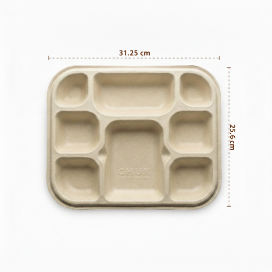 Sugarcane Bagasse - 8 Compartment Meal Plate
