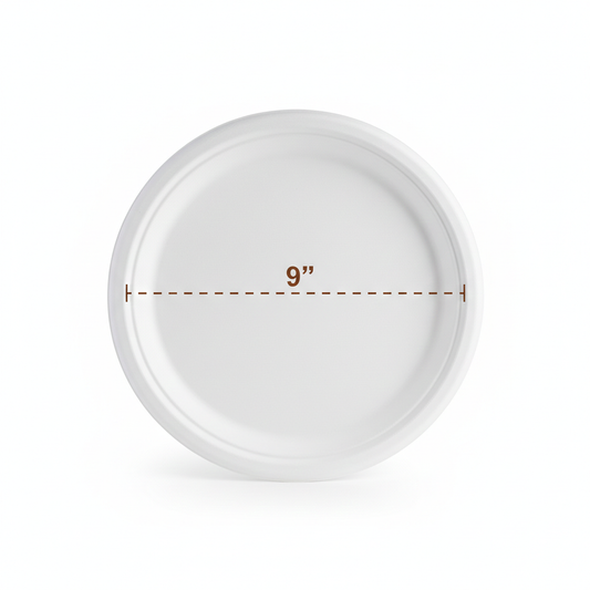 9" Round Sugarcane Bagasse Plates - Large(23cm)