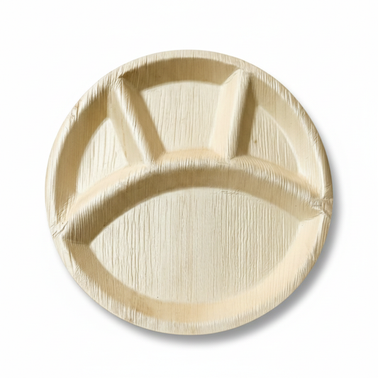 Large 12"(30cm) Round Palm Leaf Plate - 4 Compartments