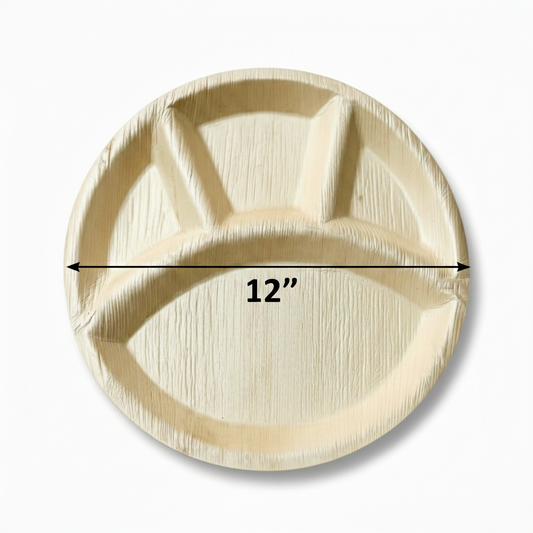 Large 12"(30cm) Round Palm Leaf Plate - 4 Compartments