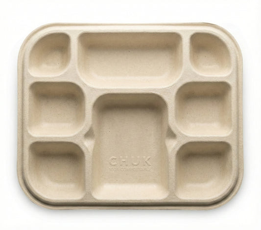 Sugarcane Bagasse - 8 Compartment Meal Plate